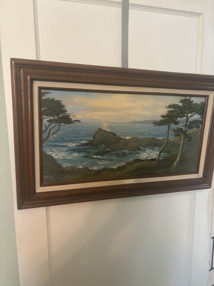 Framed Sunset Point Lobos Coastal oil painting Virginia Lynn