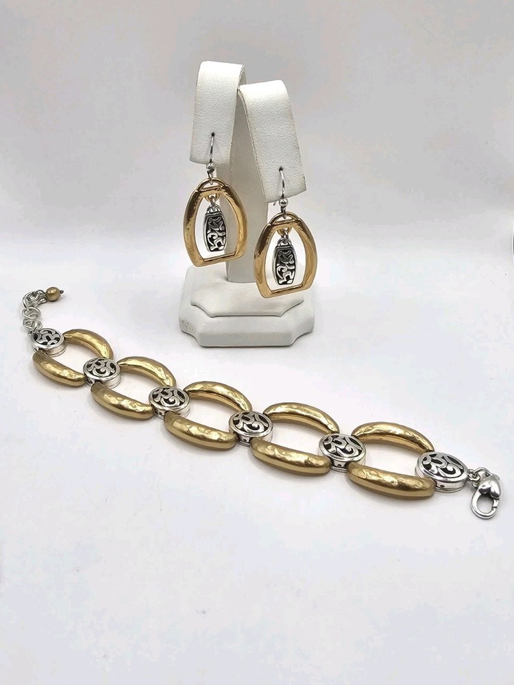 Brighton Sensation Chunky Hammered Link Bracelet Set with Matching Earrings