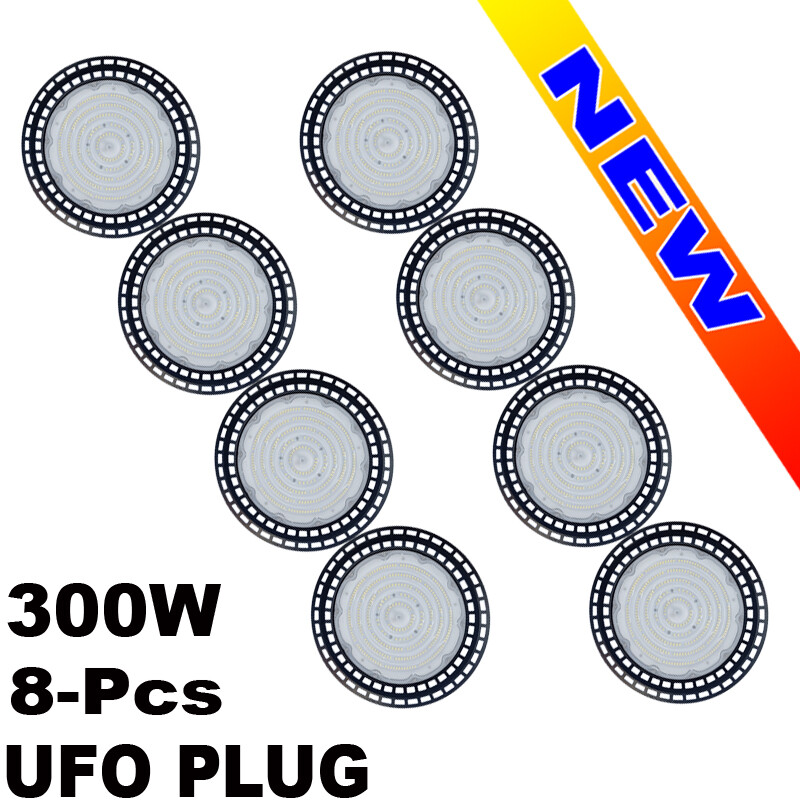 8-PACK Ufo LED High Bay 300W  Factory Warehouse Commercial Light Fixtures 6500K