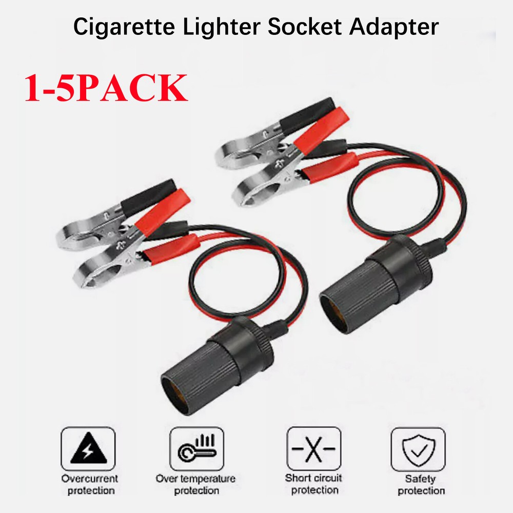 1-5 Car Battery Alligator Clamp Cable Clip Cigarette Lighter Adapter Socket 12V