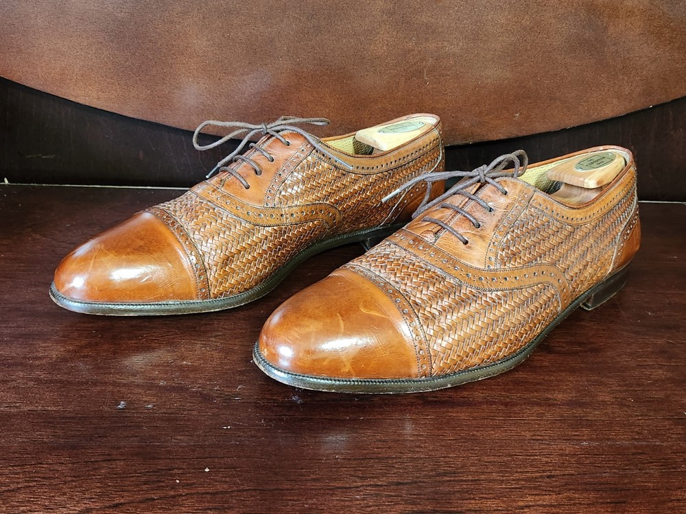 Mezlan Martinique Mens 11M Brown Woven Leather Oxford Dress Shoes Made In Spain
