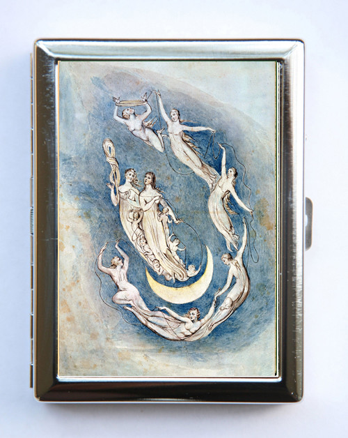 Estuche de metal para cigarrillos portabilletera ángeles luna creciente