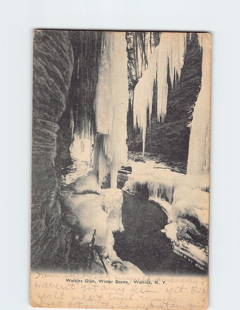 Postcard Watkins Glen Winter Scene Watkins NY USA