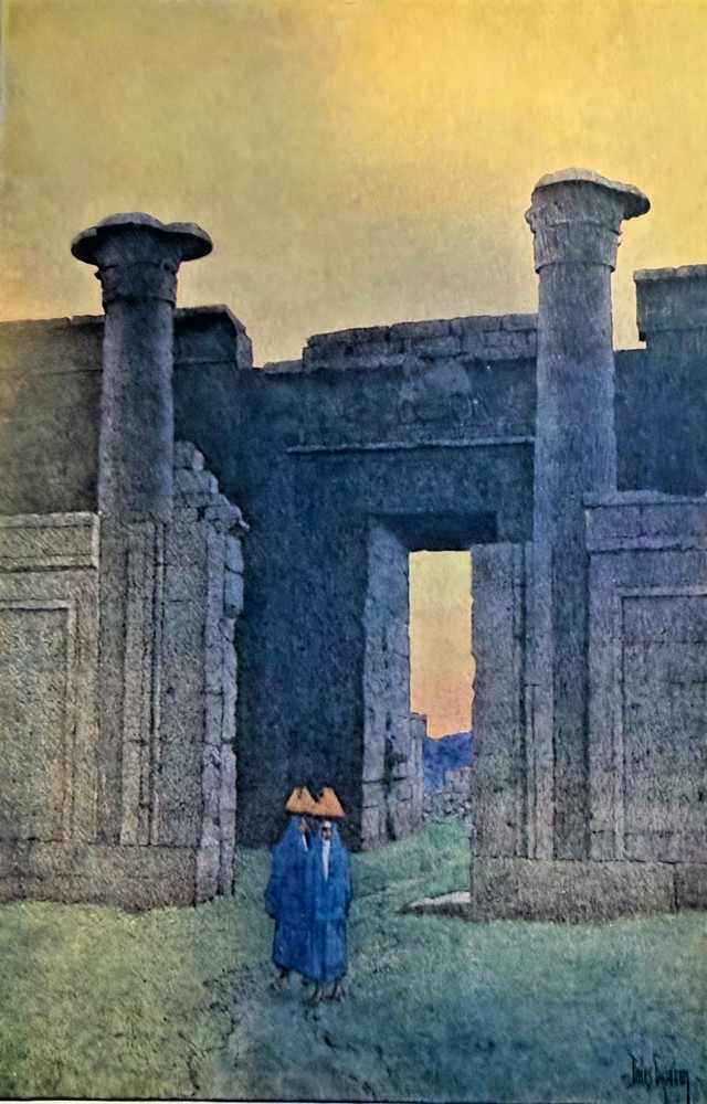 1908 Vintage Magazine Illustration Temple of Medinet-Abu by Jules Guerin