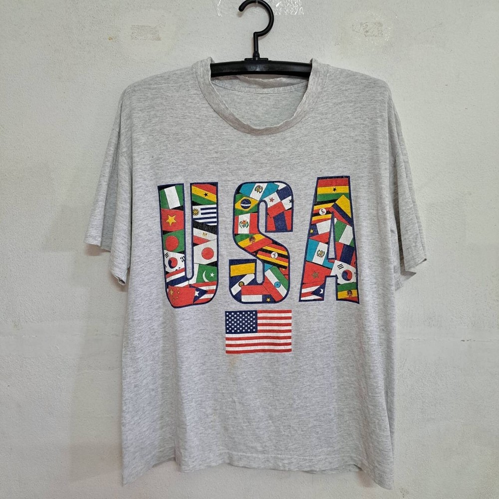 Olympics T shirt USA Vintage 90s Retro Single stitch Gray Size L