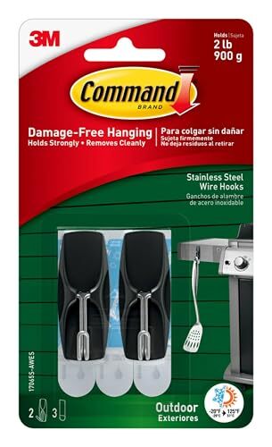 Outdoor Medium Black Wire Toggle Hooks, 2 Hooks and 3  Strips, Damage Free