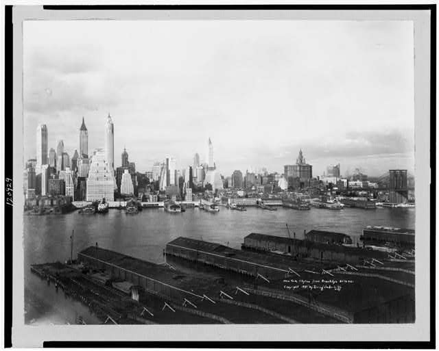 New York skyline from Brooklyn,NY,c1931,Waterfront,Skyscrapers,Cityscape