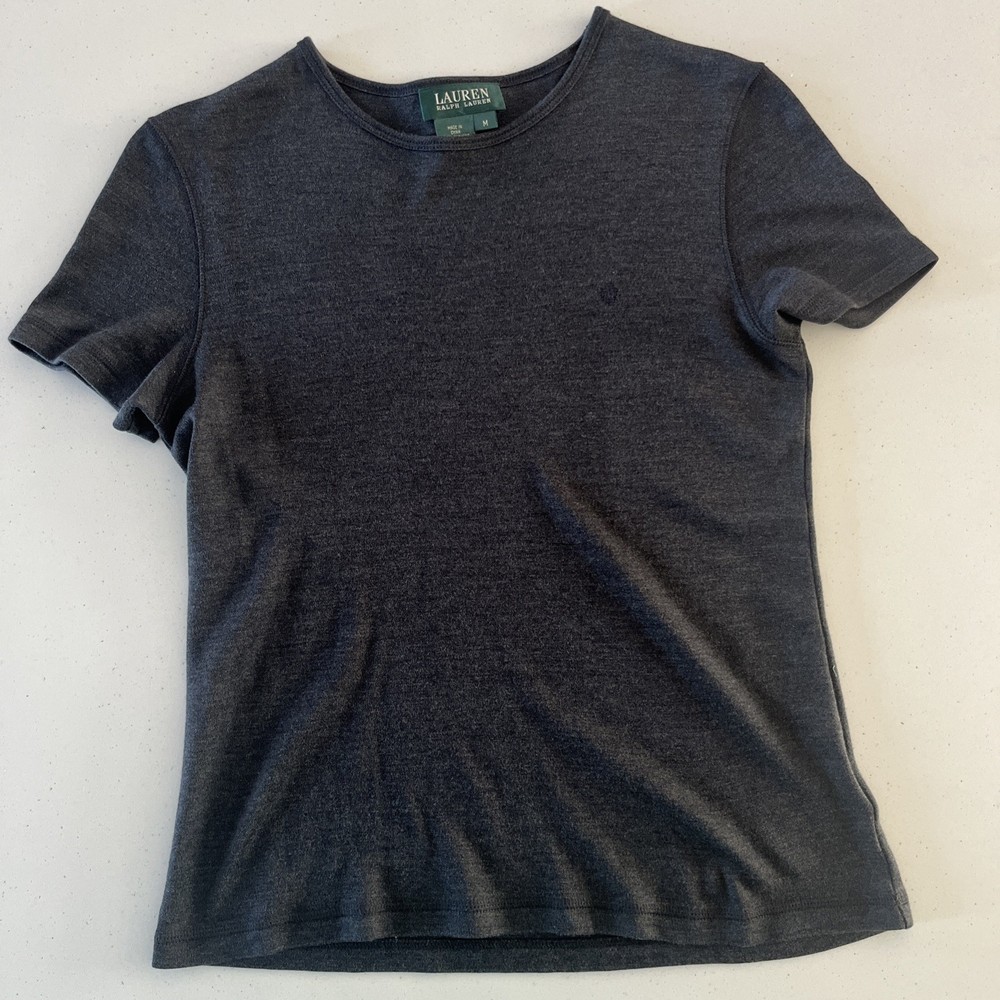 Women’s Lauren Ralph Lauren Grey Short Sleeve T-Shirt, Size Medium