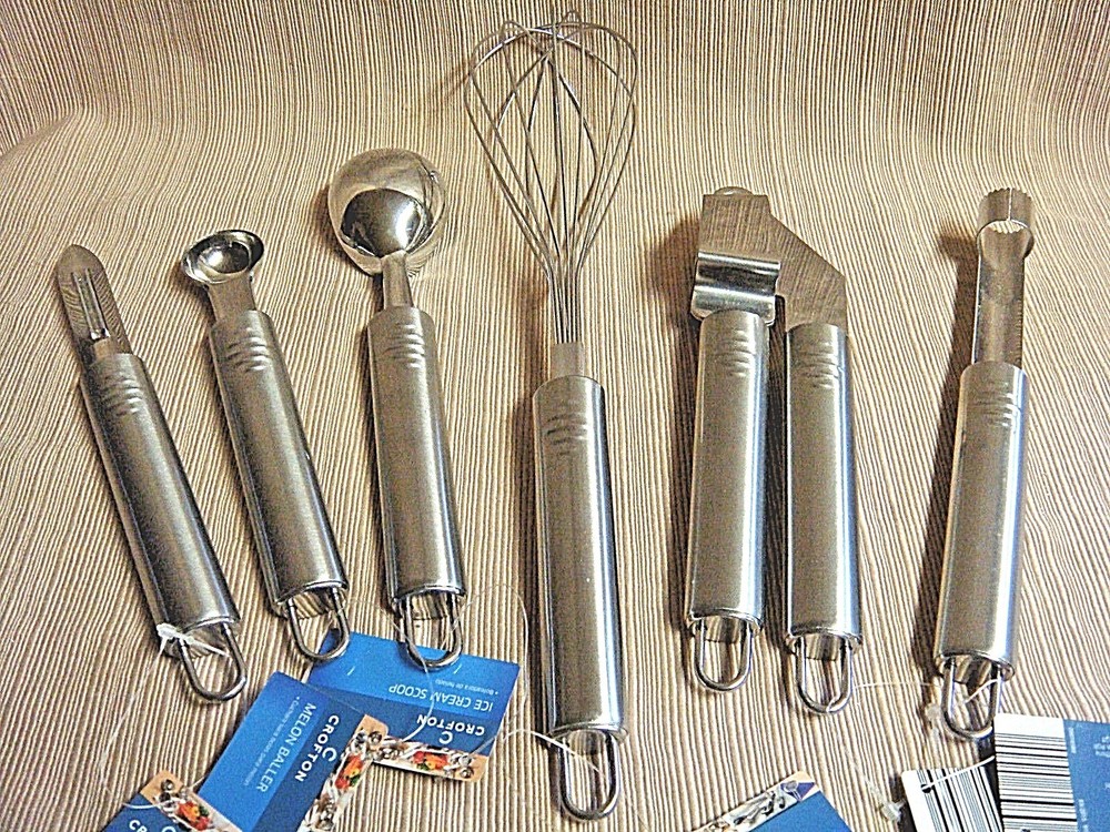 NEW 6 Pc STAINLESS GADGET SET - Whisk / Press / Peeler / Scoop / Corer / Baller