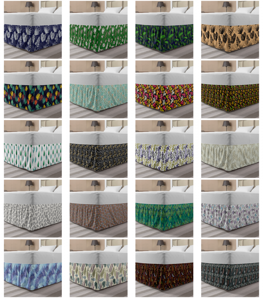 Ambesonne Leaves Bloom Bedskirt Elastic Wrap Around Skirt Gathered Design