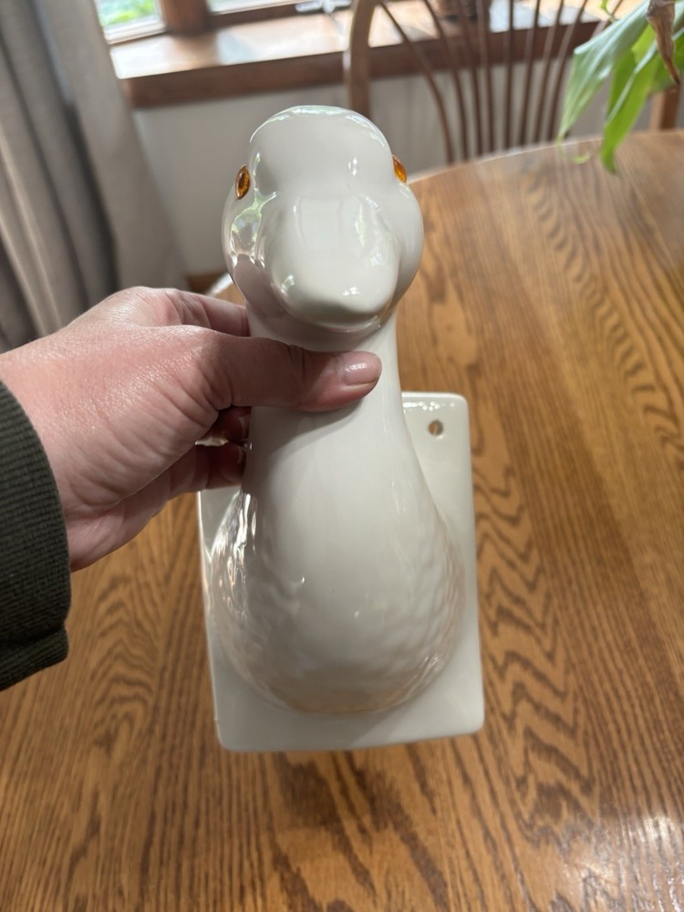 Vintage Cottage Core Goose Head White Ceramic Towel Or Apron Holder