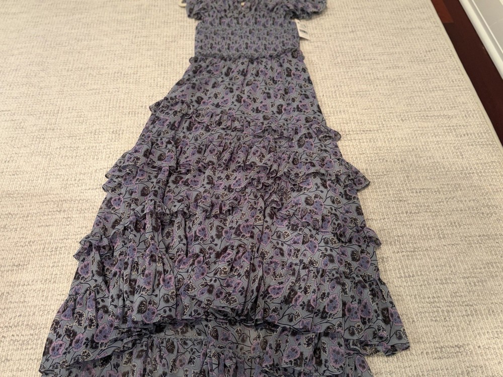 Cinq à Sept Robbie Dress Morning Fog Multi Floral Ruffle Midi — NWT — Size 4