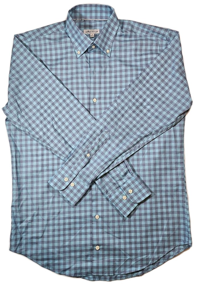 PETER MILLAR GINGHAM Med Plaid Pattern Long Sleeve Shirt MS19W11NBL