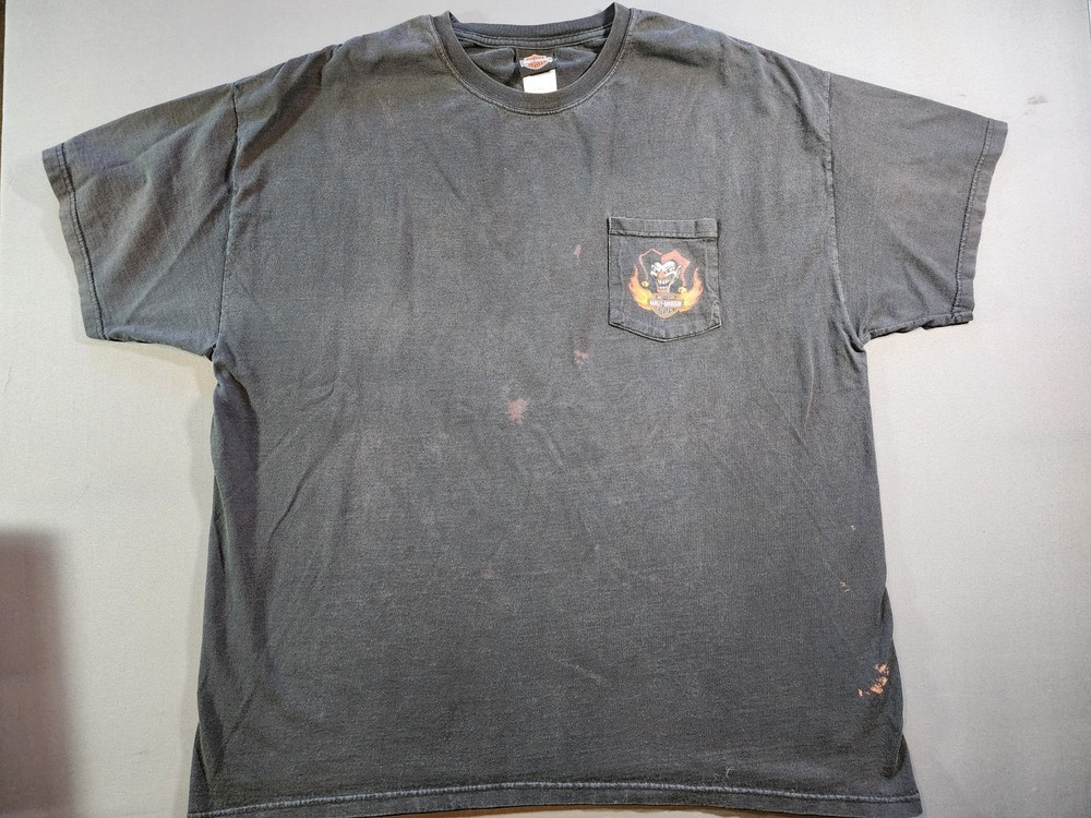 Vtg Harley Davidson Short Sleeve T-Shirt 2XL Jester Clown Pocket 90s Eagle Cali