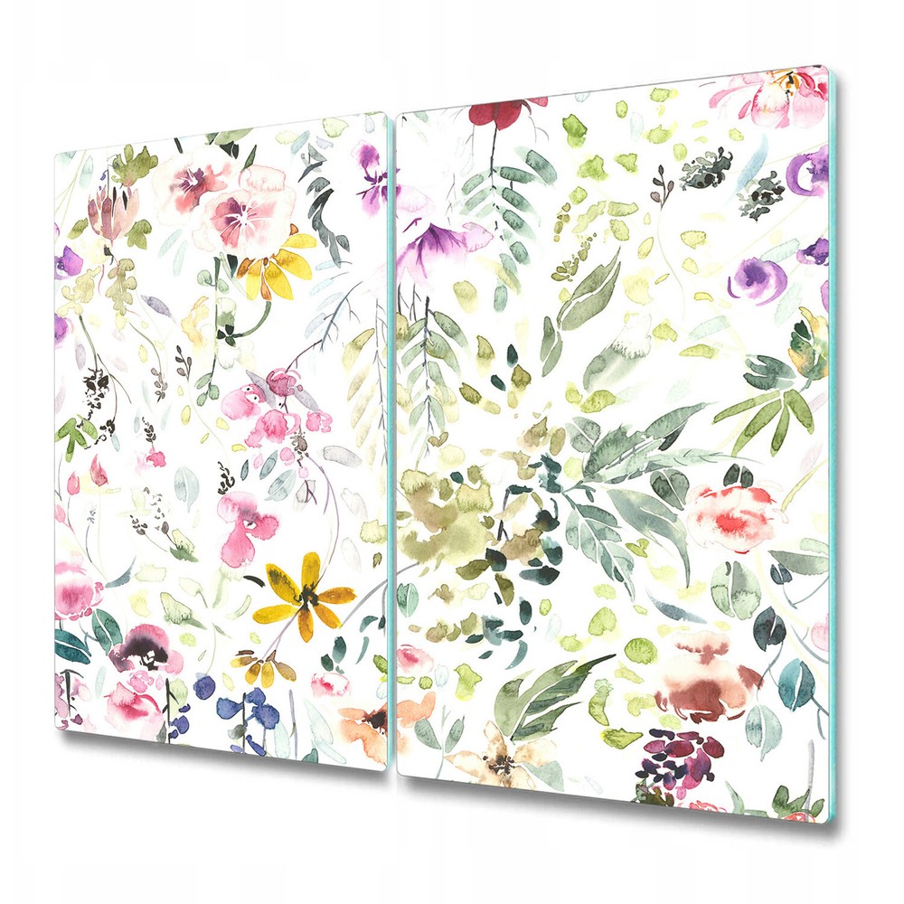 Glass Kitchen Chopping Board Colourful Flowers And Leaves Pale Floral 2x30x52