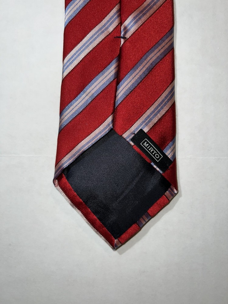 MIRTO 100% SILK MULTI COLOR STRIPED NECK TIE RED WHITE BLUE ITALY 60
