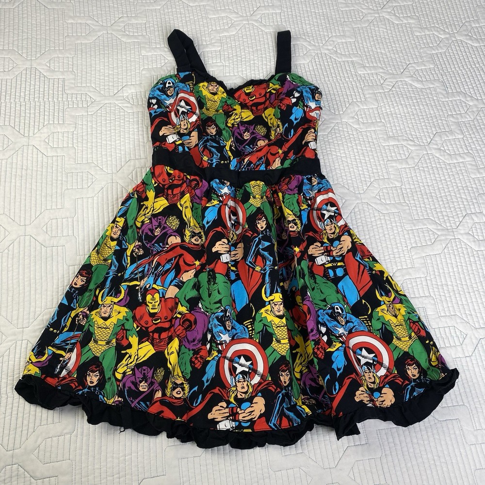Mighty Fine Marvel Comics Print Skater Mini Dress S Sweetheart Neck Sleeveless