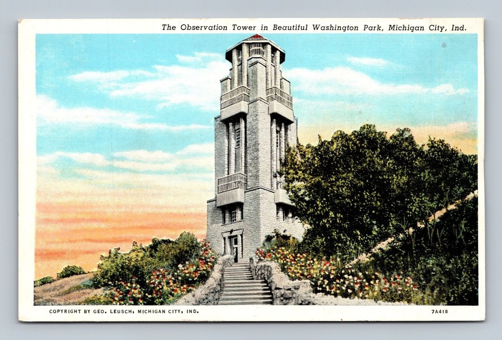 Vintage Postcard Observation Tower Washington Park Michigan City Indiana