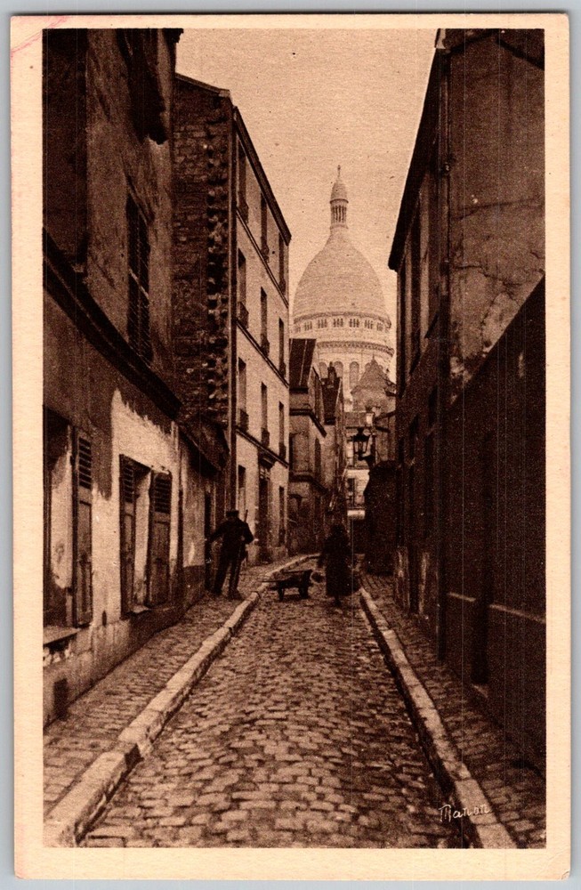 Antique Postcard LA Rue Saint-rustique Sacre-cur Paris, Fr 1910s
