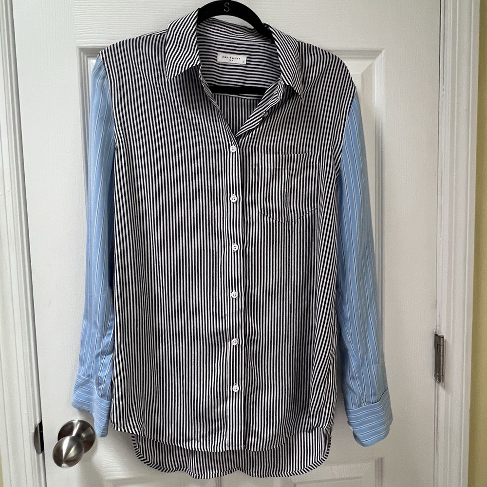 Equipment Femme Silk Mixed Blue Menswear Pinstripe Button Down Shirt Size S