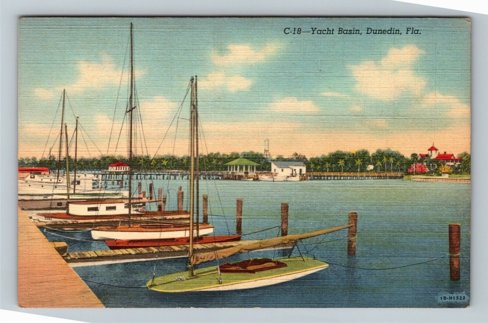 Dunedin FL-Florida, Yacht Basin, Scenic Boat View, Vintage Postcard
