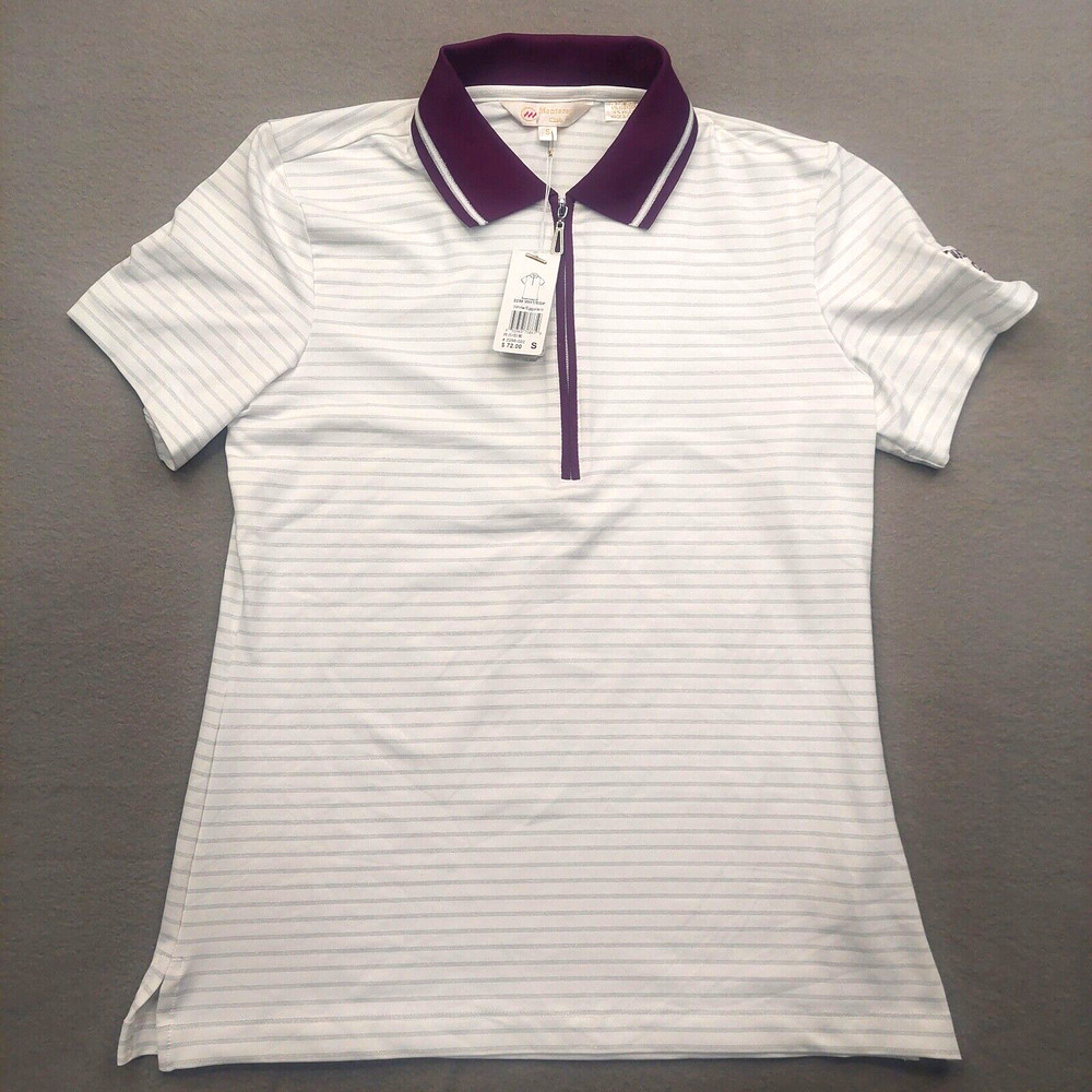 [New w/ Stains] Polo Golf Shirt Women's Size S [White/Eggplant] Willowbrook Golf
