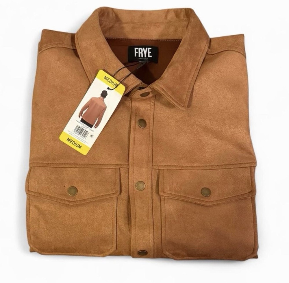 Frye Men’s Medium Suede Shirt Jacket Brown Snap Button NWT
