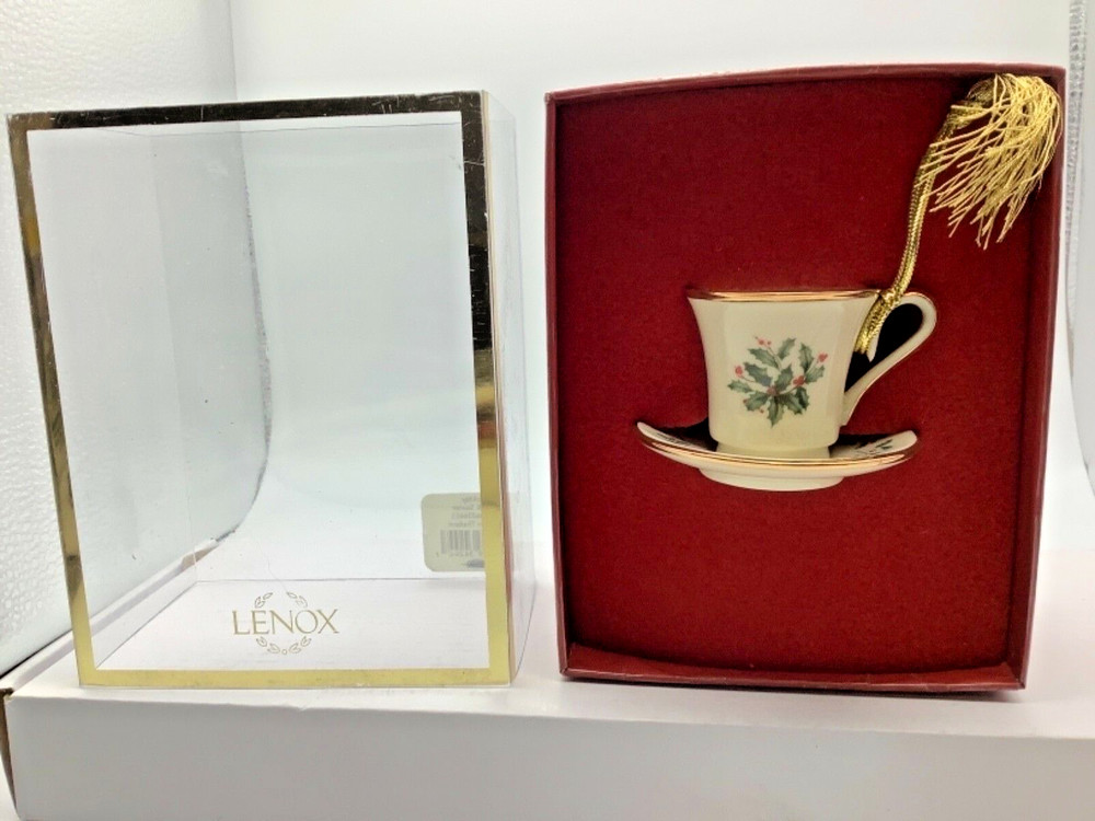 Lenox Holiday Holly Berry Tea Cup and Saucer Christmas Ornament