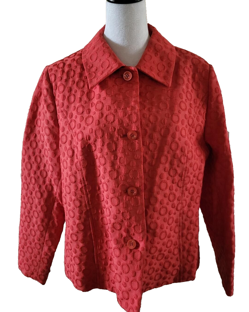 Tan Jay Orange Button Front Jacket Princess Lines Bubble Circle Pattern SZ 14P