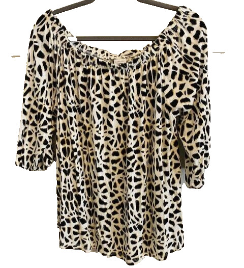 NWT Lascana  Black White Gold Animal Print Off Shoulder Blouse Top Size L