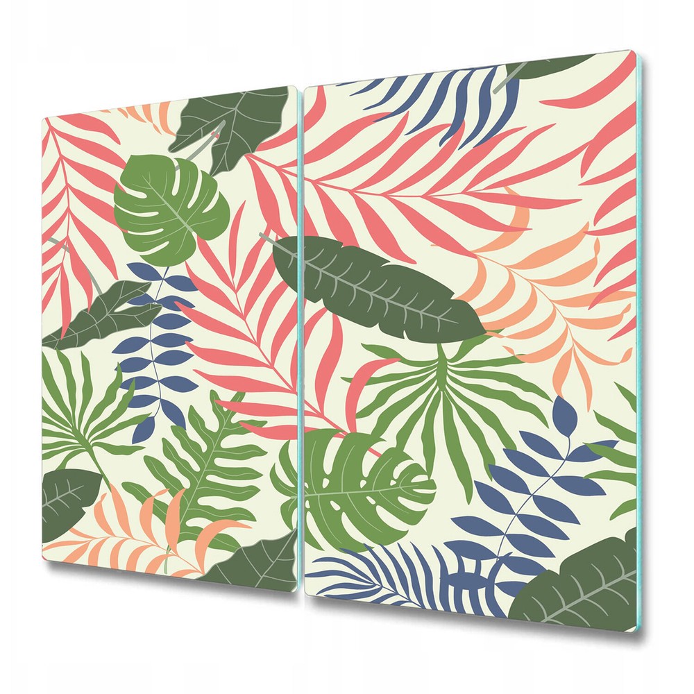 Glass Chopping Cutting Board Pastel Colourful Exotic Leaves Watercolour 2x30x52