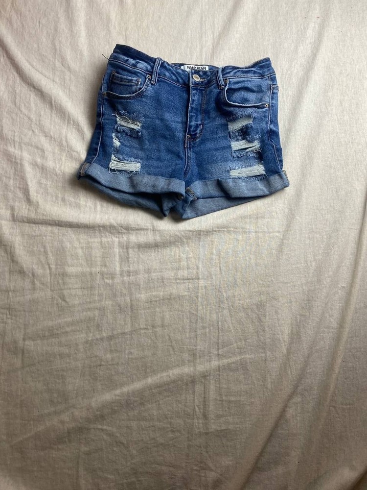 Wax Jean Collection Denim Shorts Womens Medium Blue Distressed Cuffed Boyfriend