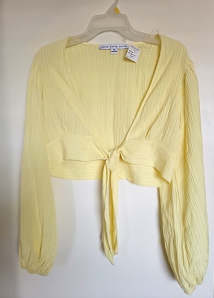 HYFVE Womens Crop Top Open Front Tie Overshirt Yellow  Size M  NEW