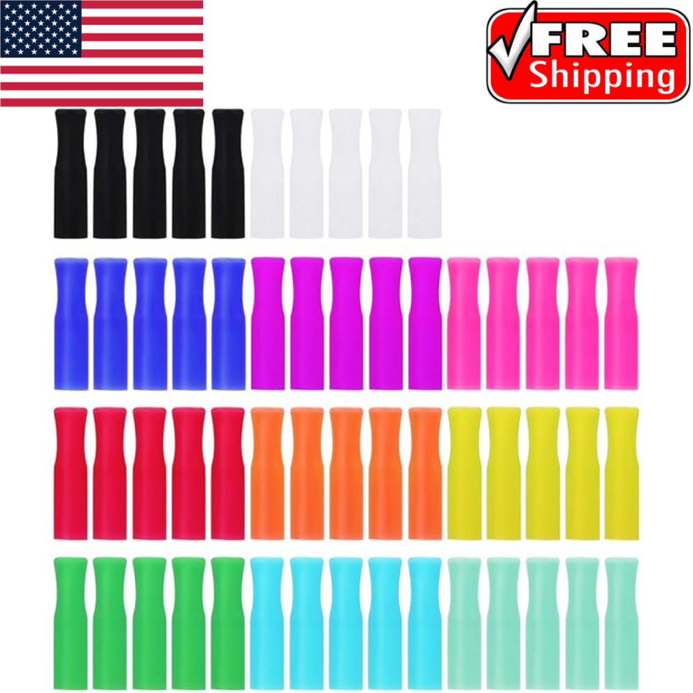 55 pcs Straw Tips Reusable Silicone Straws Tips for Metal Straws Several Colors.