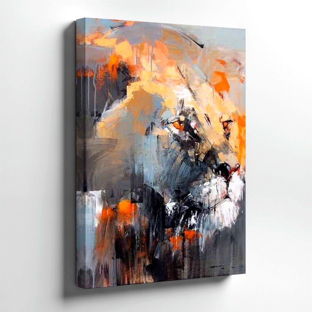 Wall Art Abstract Lion Portrait Canvas Print Colorful Graffiti Animal Decor-image