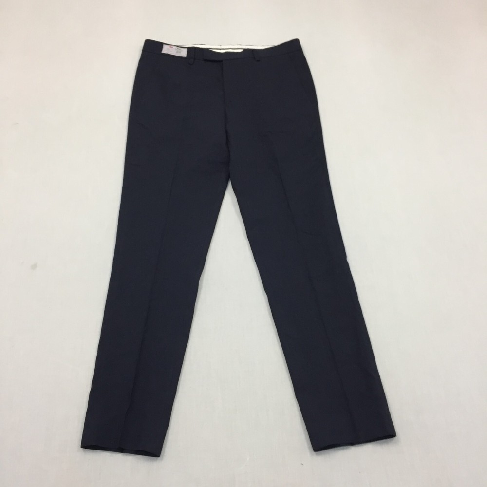M&S Mens Straight Fit Linen Mix Chino Trousers Blue W34 L31 34R
