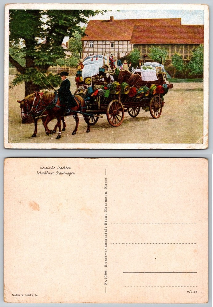 Hessian Wedding Carriage Postcard Schwalm Traditional Costumes Germany