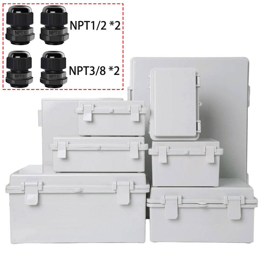 Plastic ABS Electrical Enclosure Box IP65 Project Case DIY w/ 4 NPT Cable Glands-image