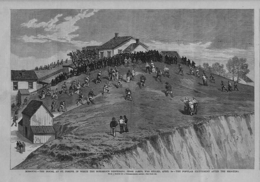 JESSE JAMES NOTORIOUS DESPERADO KILLED IN ST. JOSEPH MISSOURI HOUSE EXCITEMENT