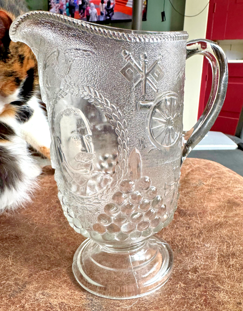 Vintage 1899 EAPG Admiral Dewey Spanish-American War Glass Water Pitcher by Brady Glass Co