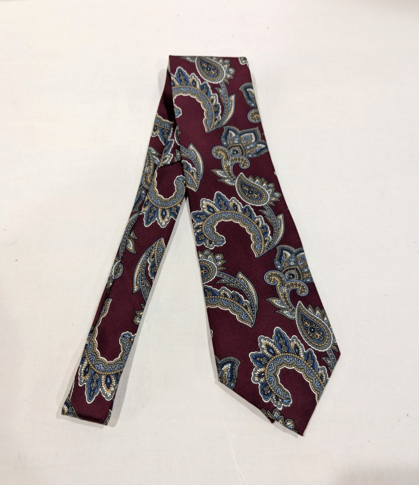 Christian Dior Monsieur Men's Silk Tie Burgundy Red Blue Gold Paisley Ships Free