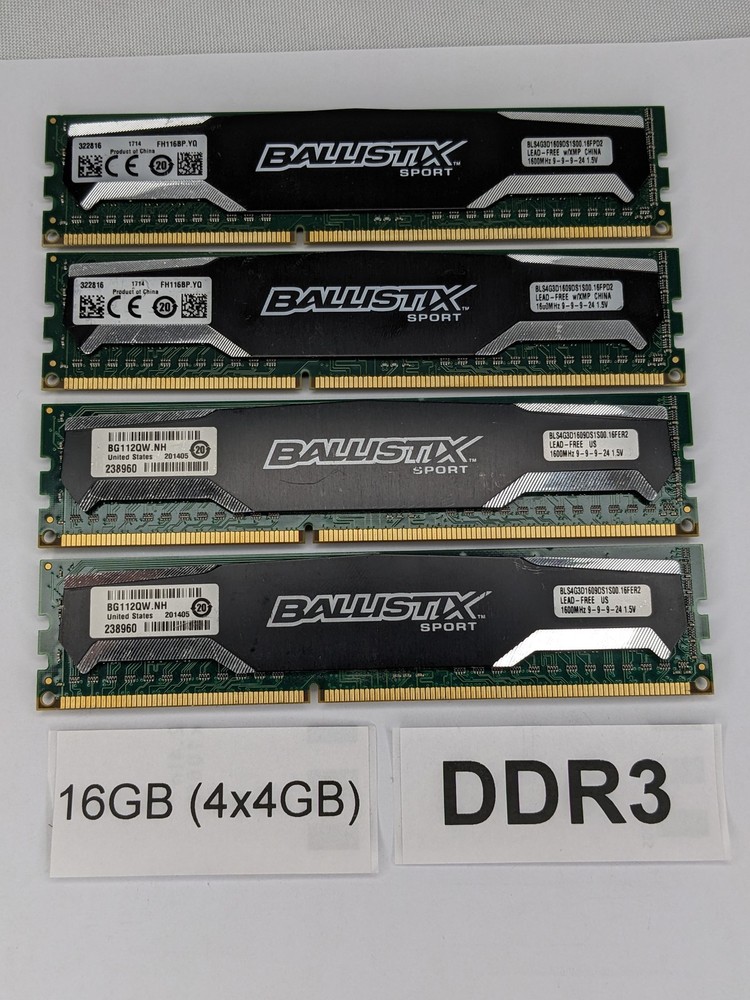 Crucial BLS4G3D1609DS1S00 16GB (4x4GB) DDR3  PC3-12800U Desktop Memory