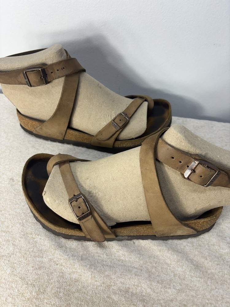 Birkenstock  Women’s Yara Habana Oiled Leather Brown Ankle Strap Sandals EU 38