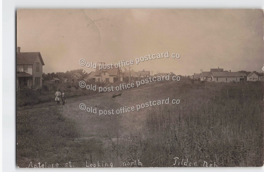 Tilden, Nebraska-Street Scene w/children-Houses-c1908-RPPC Real Photo Postcard