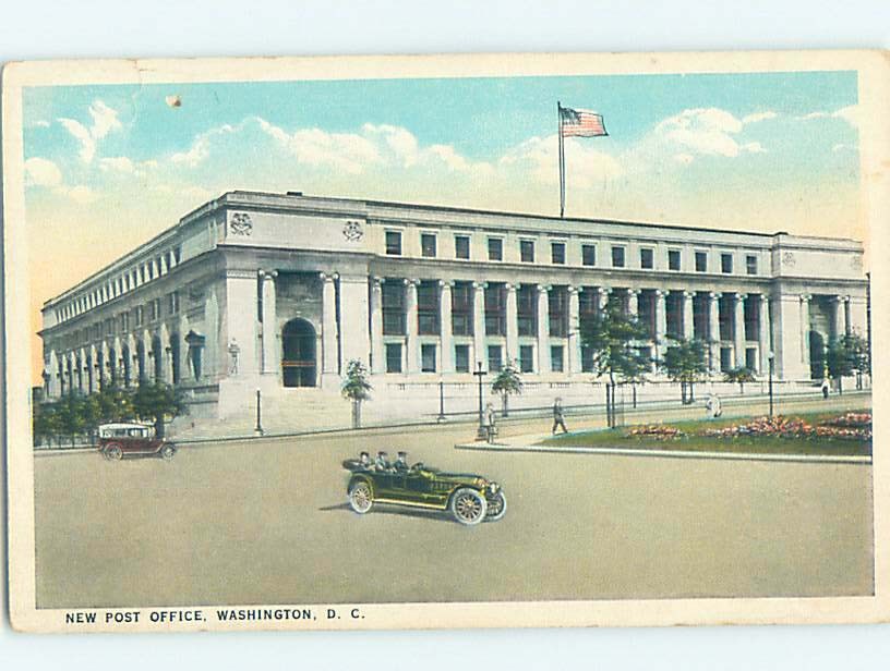 Unused W-Border THE NEWLY BUILT POST OFFICE & OLD CARS Washington DC d8787