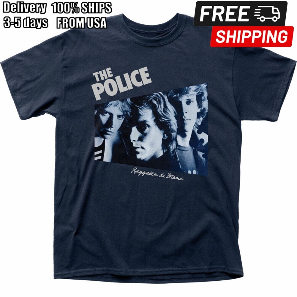 The Police Reggatta de Blanc T Shirt Mens Licensed Rock N Roll Band Navy Blue