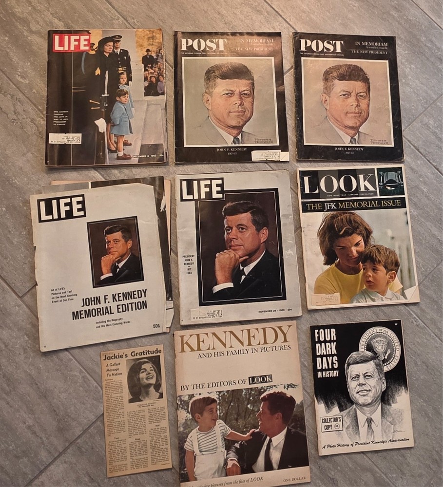 JFK HISTORY-8 Vintage & Collectible Magazines + News Article-1960s-100% Charity