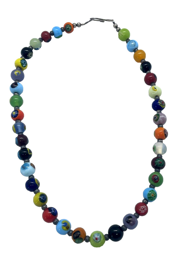 Vintage Venetian Murano 8mm Millefiori Glass Bead Necklace 16”