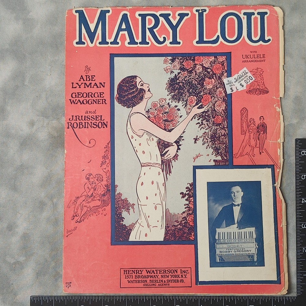 1926 Mary Lou Sheet Music Abe Lyman Waggner Robinson Ukulele Art Deco Cover Phot