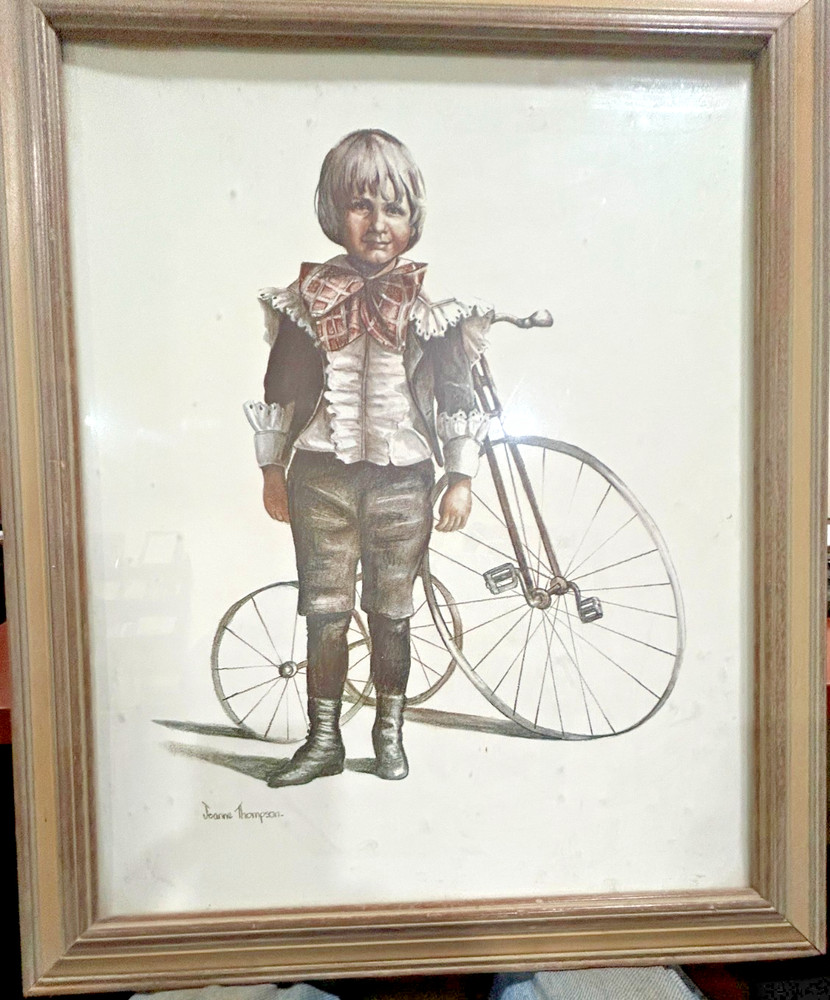 Joanne Thompson — Child With Vintage Bicycle — Framed Print